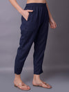 Women Navy Blue Plain Trouser