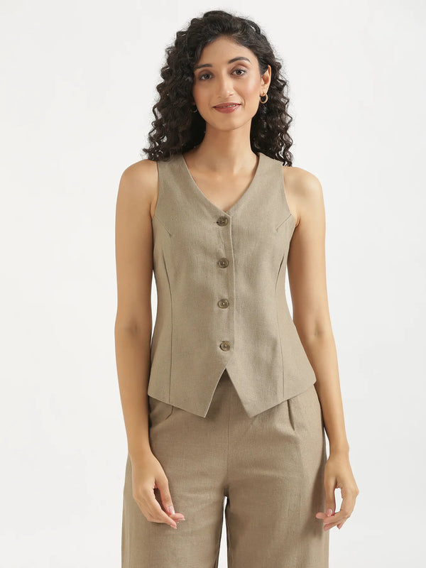 Women Khakhi Waist Coat Co-ord Set