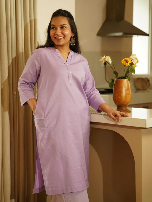 Lilac Airy Linen Long Kurta Co-ord Set