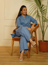 English Blue Airy Linen Long Kurta Co-ord Set