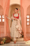 Beige, Red Chiffon Gulal Anarkali Set