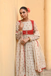 Beige, Red Chiffon Gulal Anarkali Set