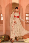 Beige, Red Chiffon Gulal Anarkali Set