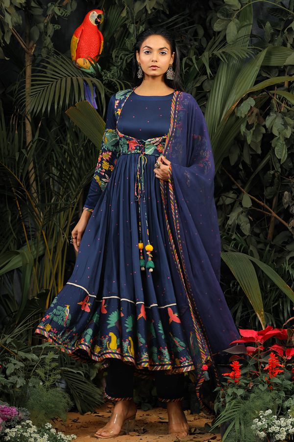 BLUE MODAL SATIN KAINAAT ANARKALI SET