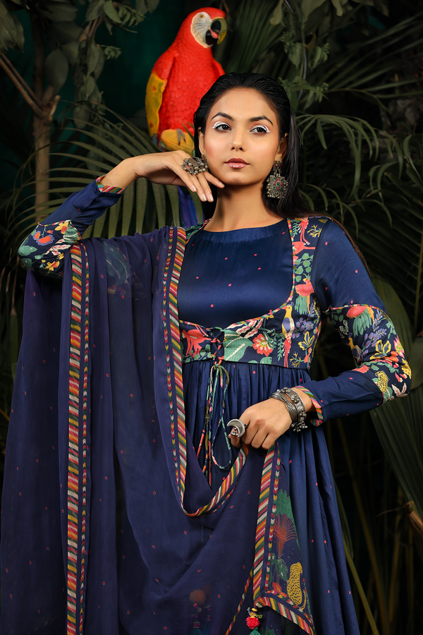 BLUE MODAL SATIN KAINAAT ANARKALI SET