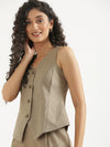 Women Khakhi Waist Coat Co-ord Set