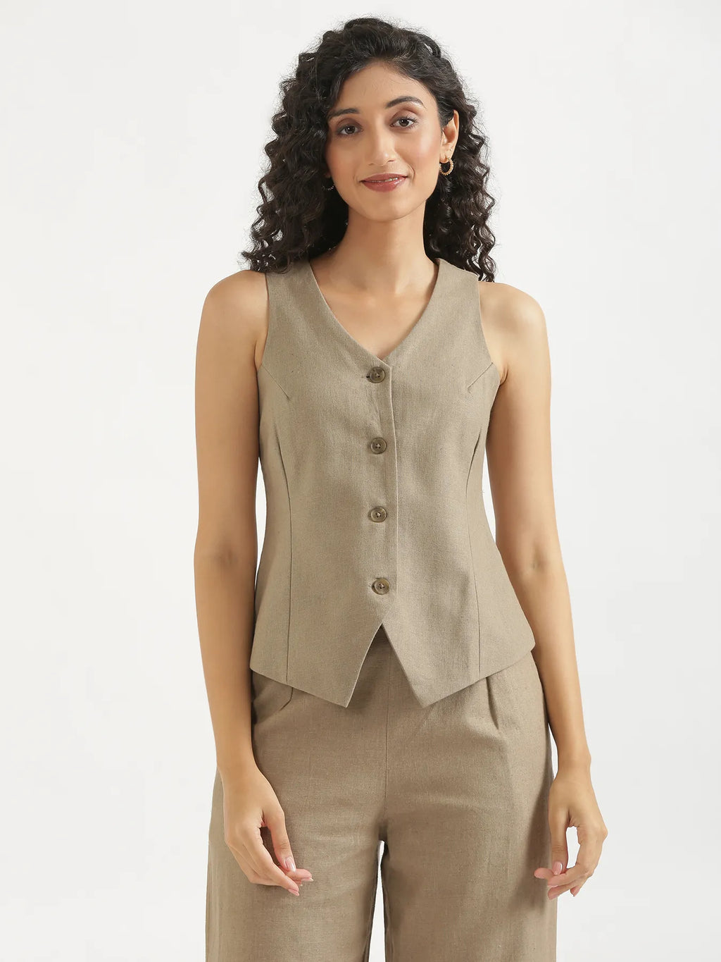 Women Khakhi Waist Coat Co-ord Set