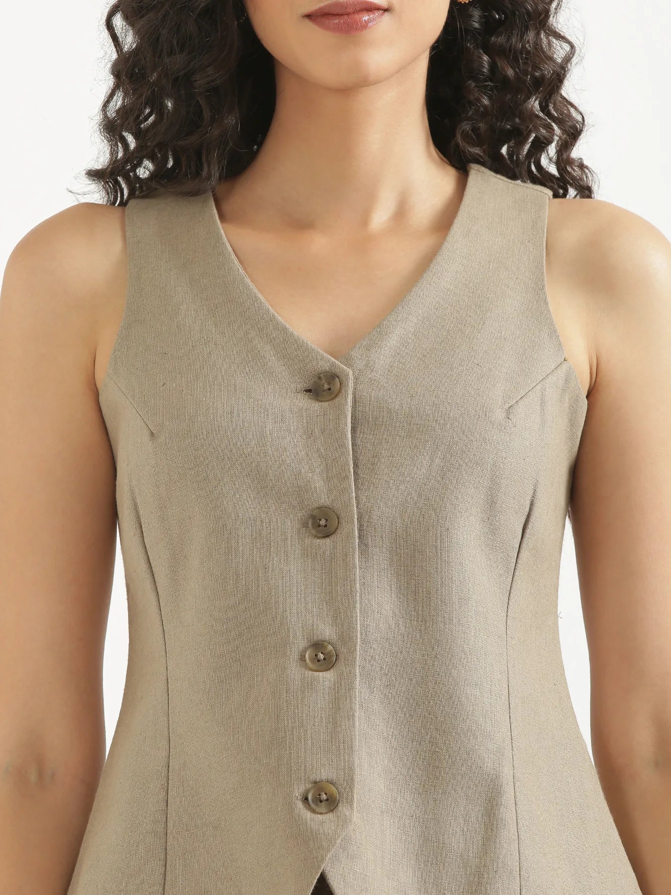 Women Khakhi Waist Coat Co-ord Set