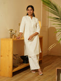 White Airy Linen Long Kurta Co-ord Set