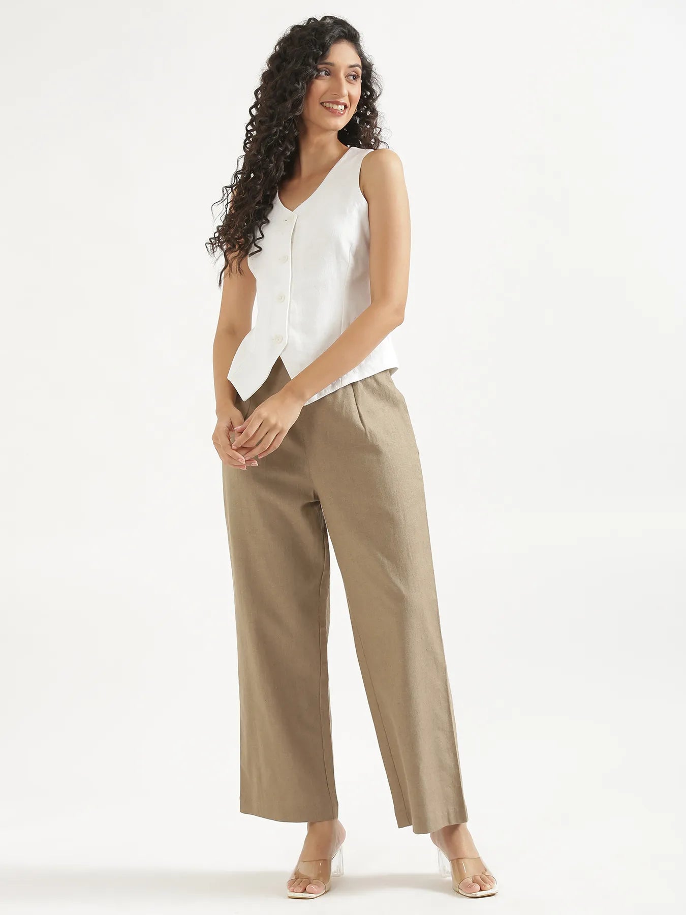 Women Khakhi Waist Coat Co-ord Set