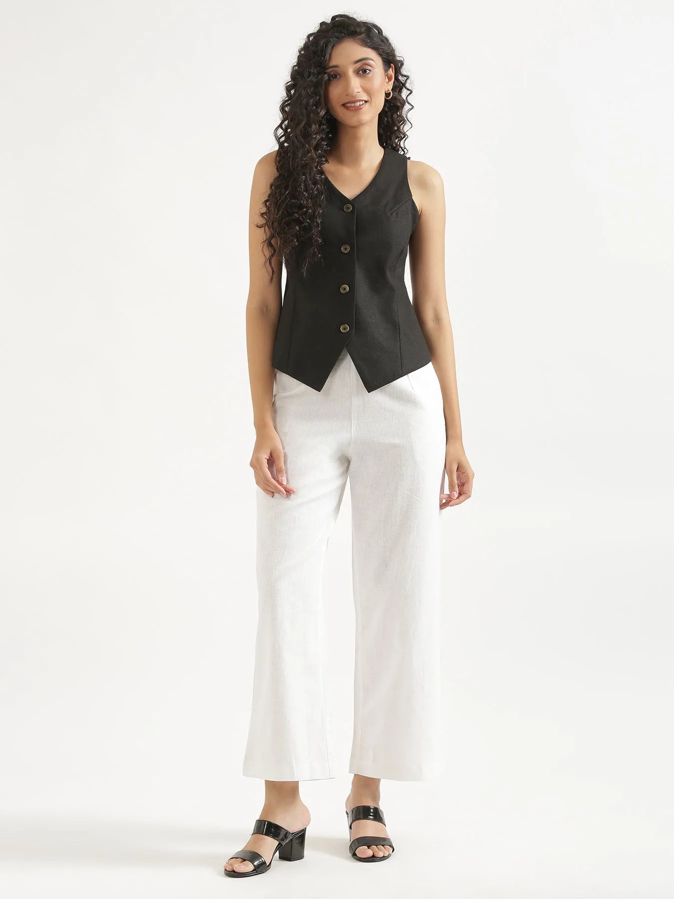 Women White Waist Coat Co-ord Set