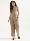 Women Khakhi Waist Coat Co-ord Set