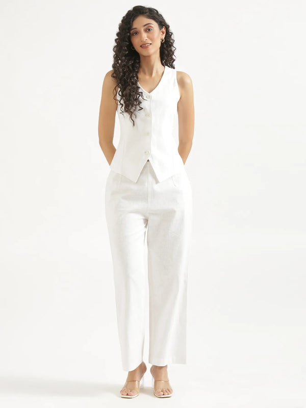 Women White Waist Coat Co-ord Set