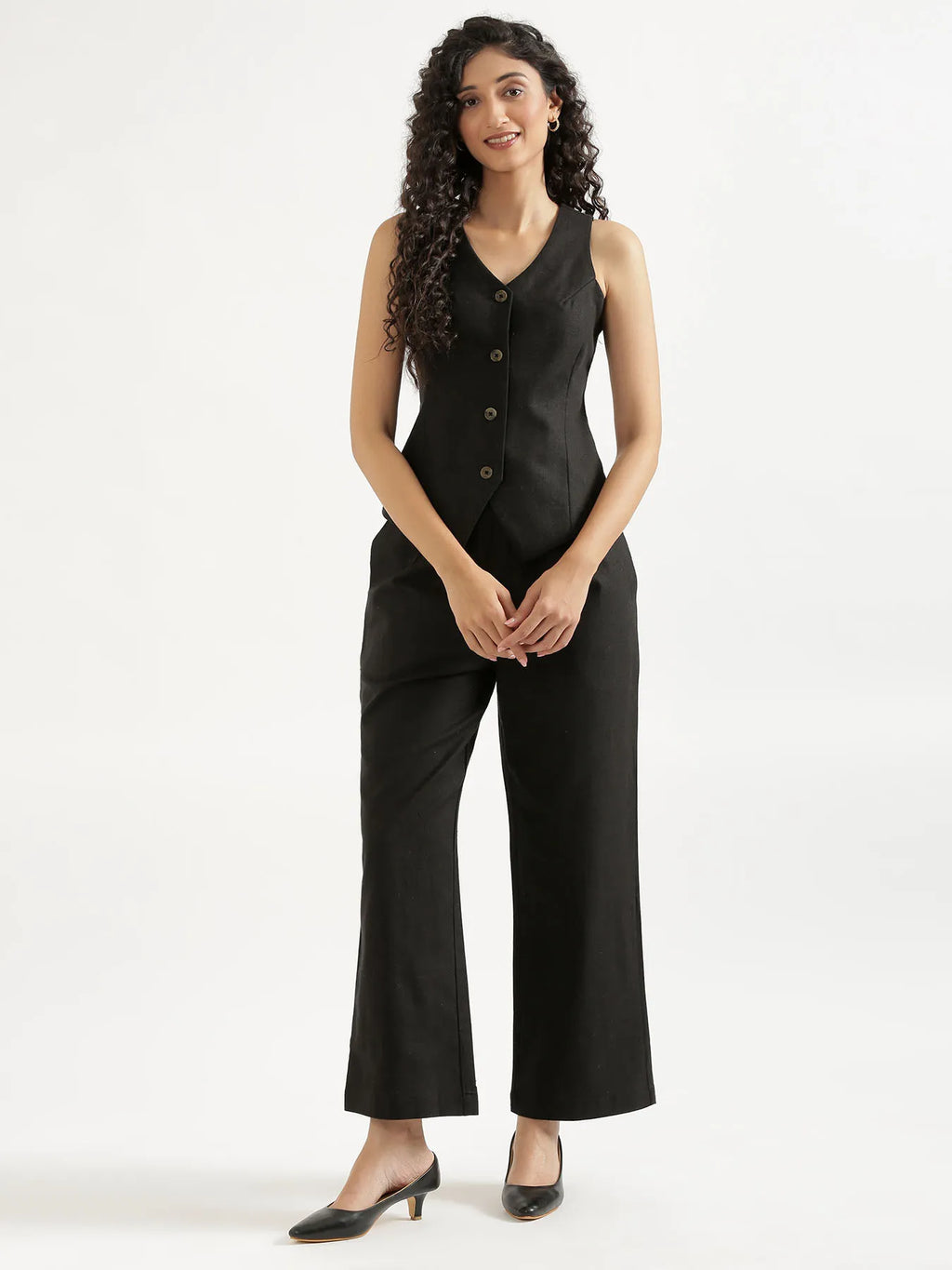 Women Black Waist Coat Co-ord Set