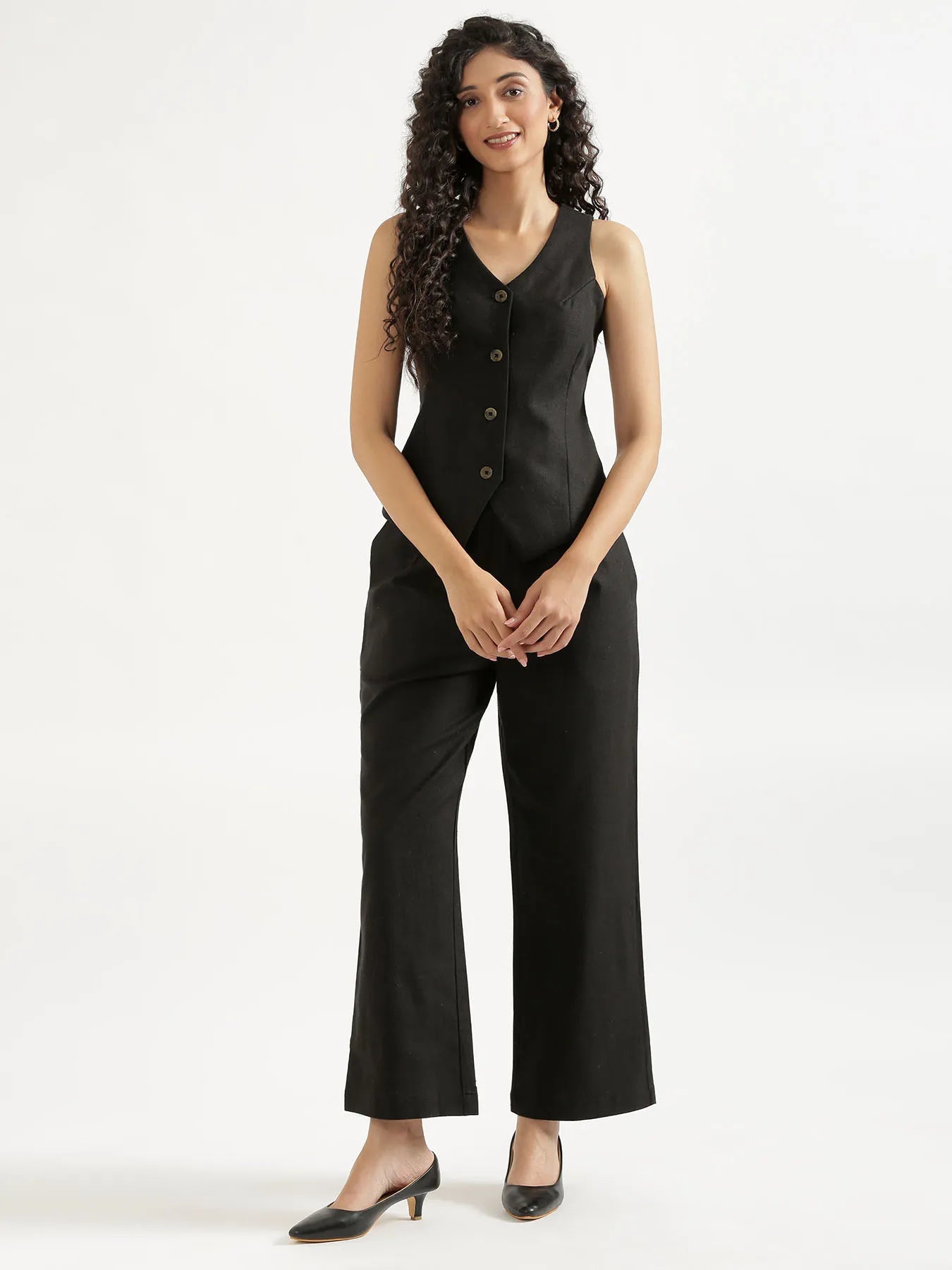 Women Black Waist Coat Co-ord Set
