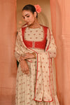 Beige, Red Chiffon Gulal Anarkali Set