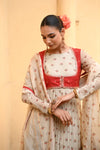 Beige, Red Chiffon Gulal Anarkali Set