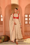 Beige, Red Chiffon Gulal Anarkali Set