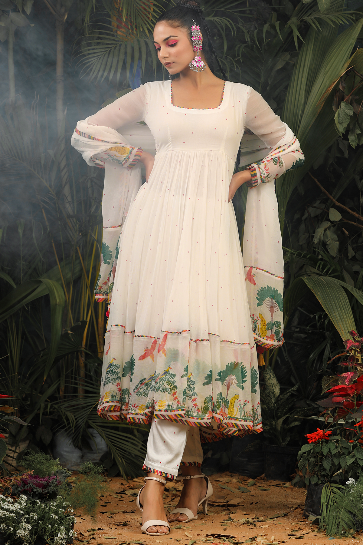 WHITE CHIFFON NOORI ANARKALI SET