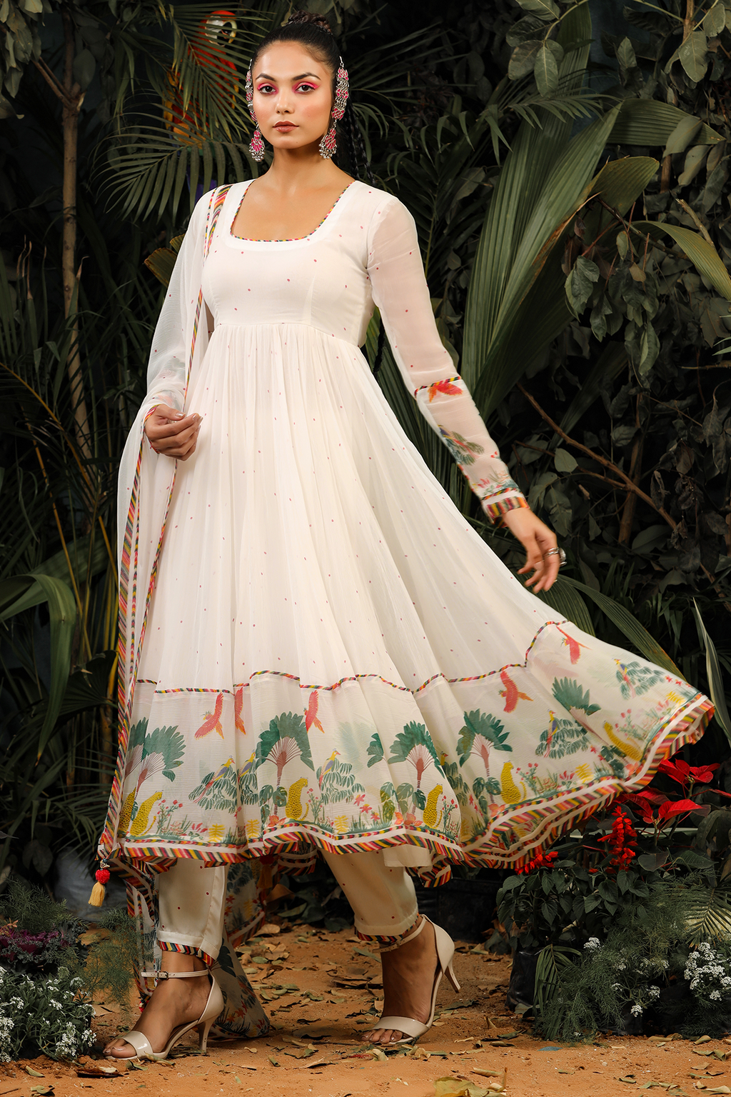 WHITE CHIFFON NOORI ANARKALI SET